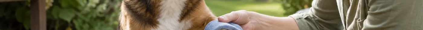 Hond krijgt een koud, nat doekje rond zijn poot na een insectensteek