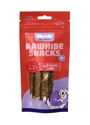 Braaaf Rawhide Roll Sticks Lam & Vis - 8 st.