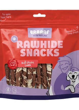 Braaaf Rawhide Roll Sticks Lam & Vis - 25 st.
