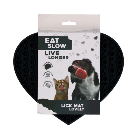 Eat Slow Live Longer Lick Mat Lovely Heart Grijs