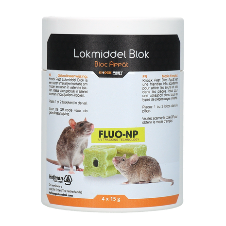 Knock Pest Lokmiddel Blok voor muis&rat Fluo-NP 4 x 15 g