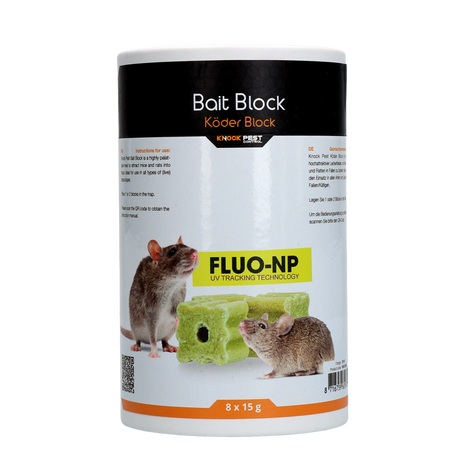 Knock Pest Lokmiddel Blok voor muis&rat Fluo-NP 8 x 15 g