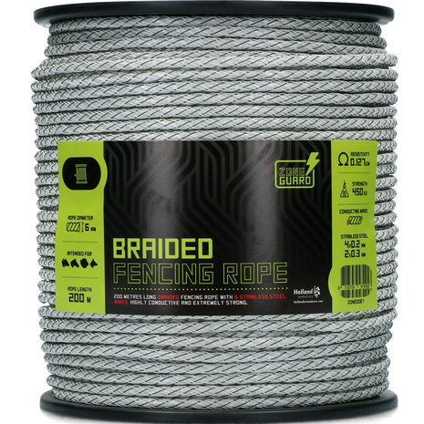 ZoneGuard 6 mm gevlochten afrasteringskoord wit groen 200 m